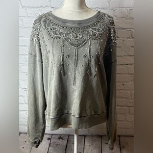 Anthropologie Pilcro Gray Embellished Sweatshirt size medium